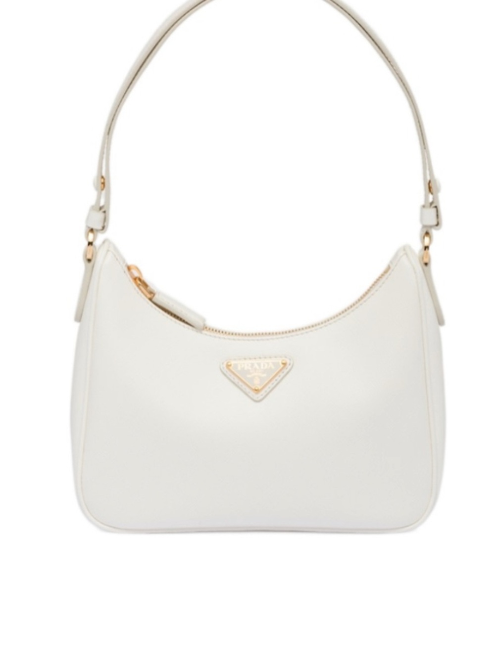 Prada White Leather Shoulder Bag with Gold-Tone Logo